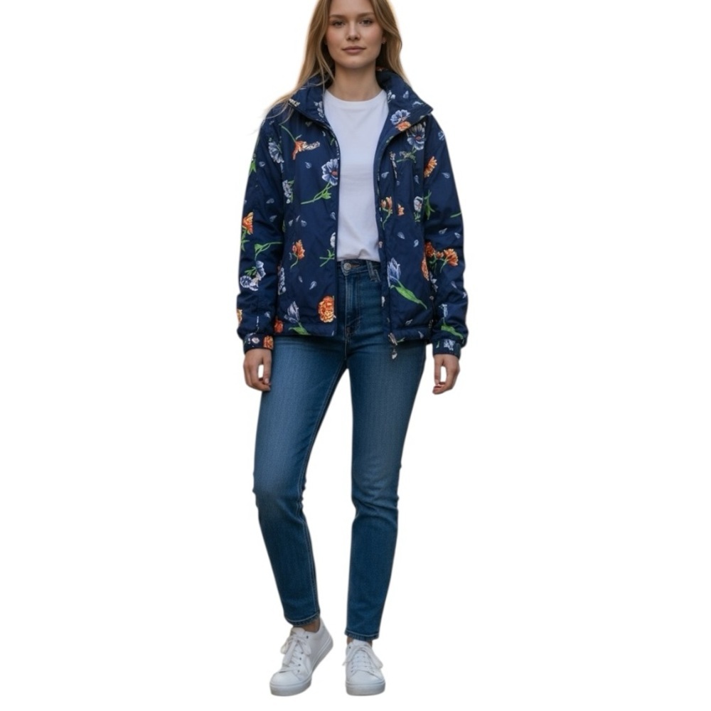 Obermeyer Iris Blue Floral Zip Front Insulated Ski Snowboard Hood Coat Women 12 - Picture 2 of 16